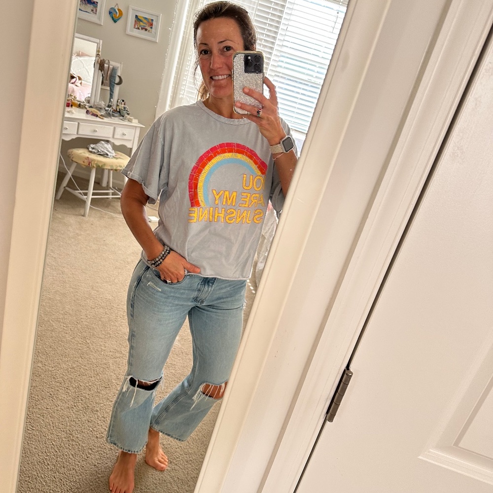 100% Cotton Freemarket By Flying Tomato Soft Blue Graphic Tee - Size Small